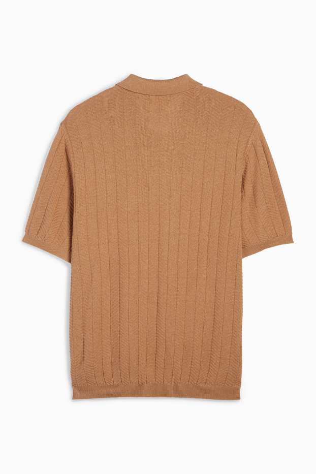 Herren - Strick-Poloshirt mit Leinen-Anteil - Regular Fit - taupe