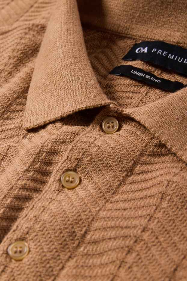 Herren - Strick-Poloshirt mit Leinen-Anteil - Regular Fit - taupe