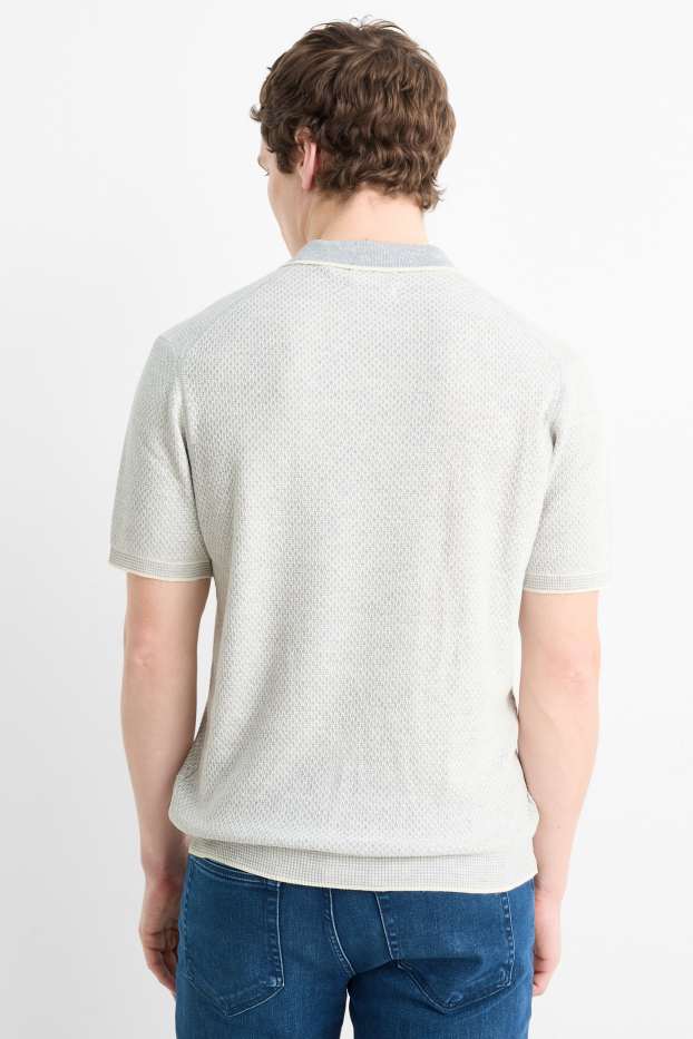 Herren - Strick-Poloshirt mit Leinen-Anteil - strukturiert - hellgrau-melange