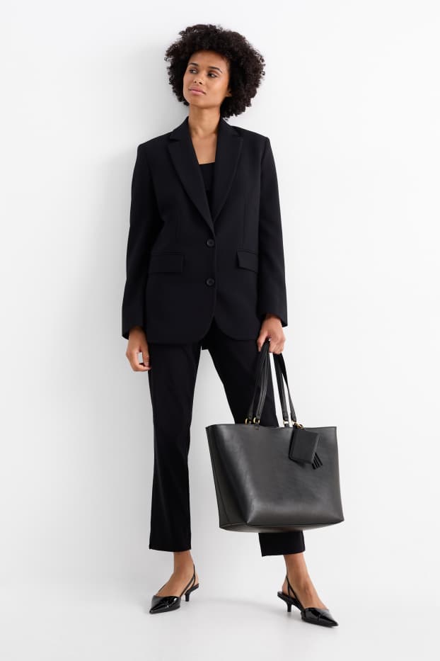 Dámské - Souprava - velká kabelka shopper a pouzdro na karty - imitace kůže - černá