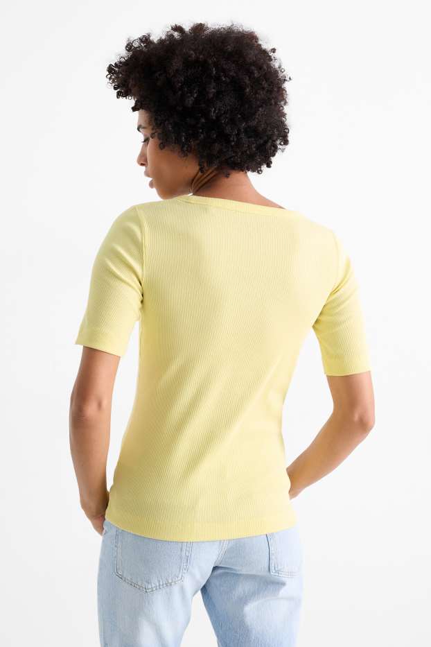 Dona - Samarreta bàsica de màniga curta - slim fit - acanalada - groc