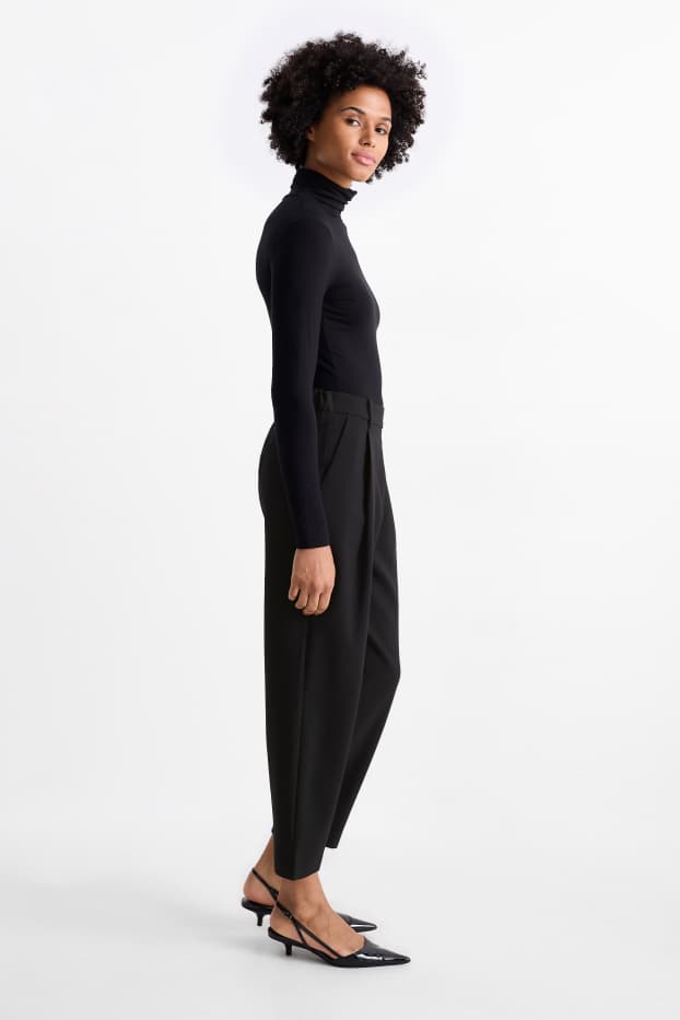 Women - Cloth trousers - high waist - tapered fit - black