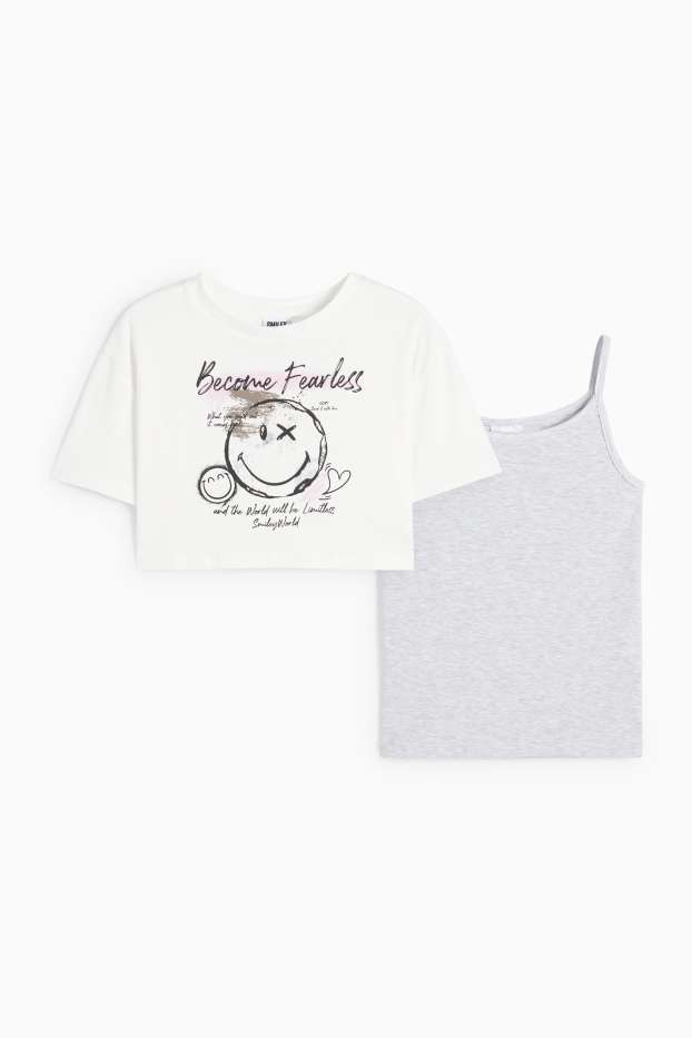 Enfants filles - SmileyWorld® - ensemble - T-shirt et haut - 2 pièces - blanc