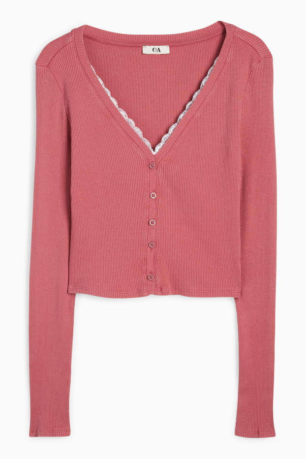 Dames - Korte longsleeve - geribd - rood
