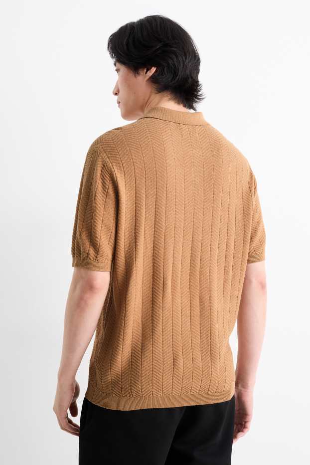 Herren - Strick-Poloshirt mit Leinen-Anteil - Regular Fit - taupe