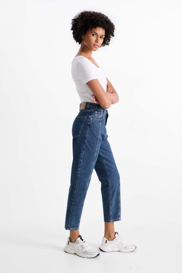 Women - Mom jeans - high waist - LYCRA® - blue denim