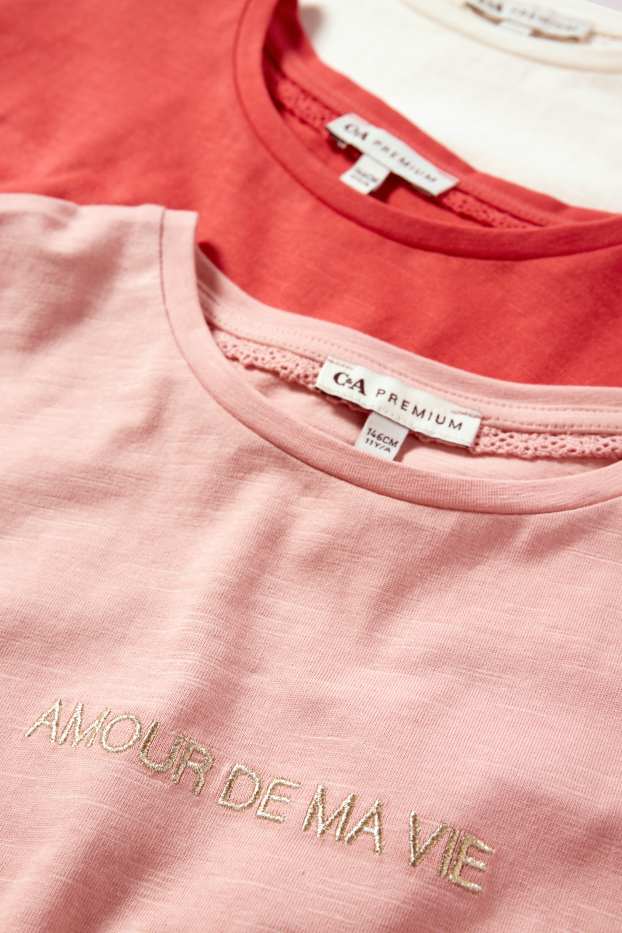 Kinderen: meisjes - Set van 3 - opschrift - T-shirt - crème wit