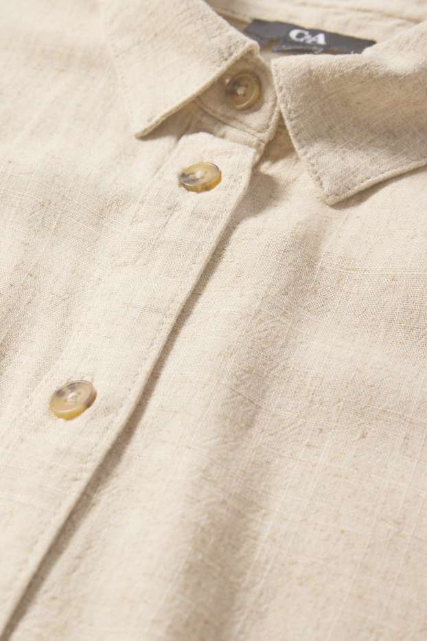 Dames - Blouse, deels met linnen - licht beige