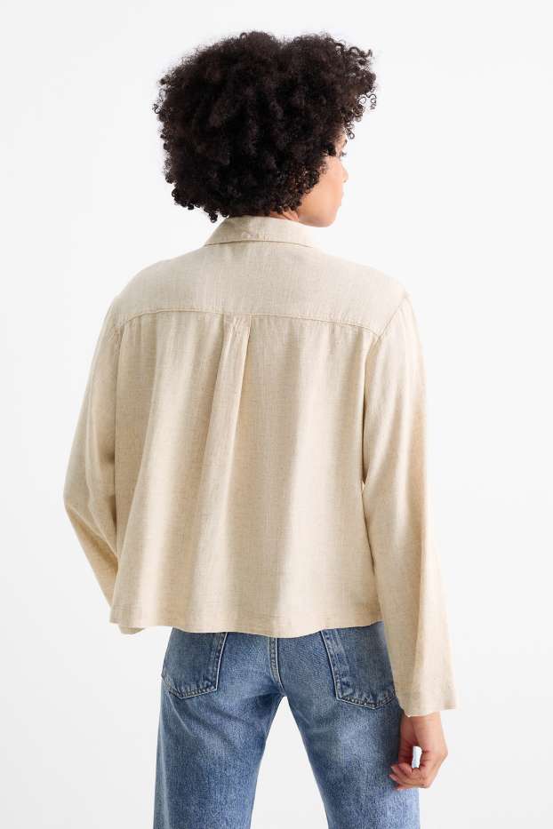 Dames - Blouse, deels met linnen - licht beige