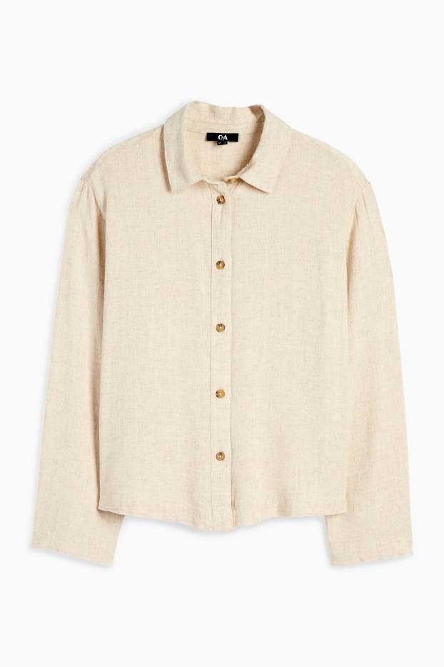 Dames - Blouse, deels met linnen - licht beige