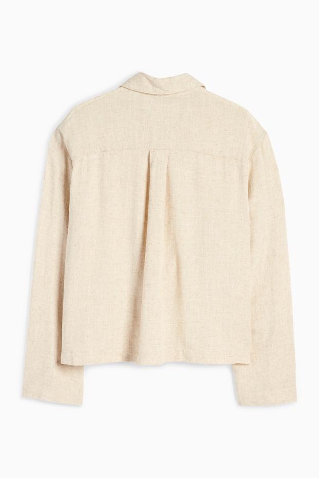Dames - Blouse, deels met linnen - licht beige