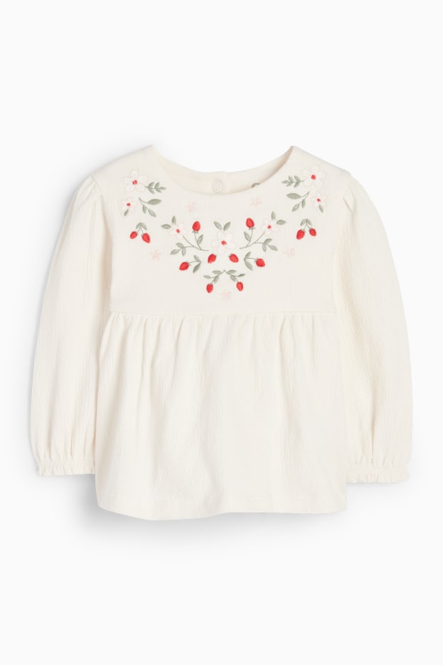 Baby Mädchen - Blümchen - Baby-Langarmshirt - cremeweiß