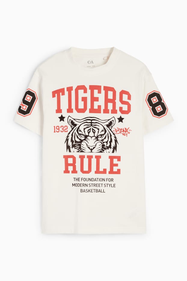 Kinder Jungen - Tiger - Kurzarmshirt - cremeweiss