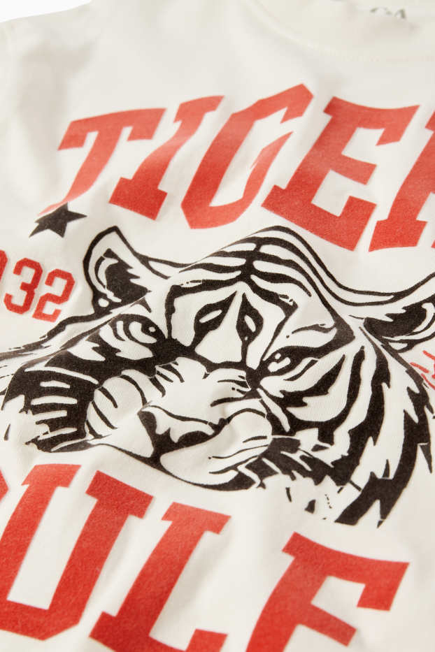 Kinder Jungen - Tiger - Kurzarmshirt - cremeweiss