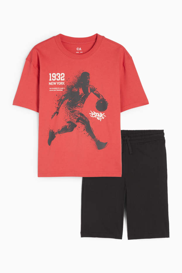 Bambini - Set - t-shirt e shorts - 2 pezzi - basket - rosso