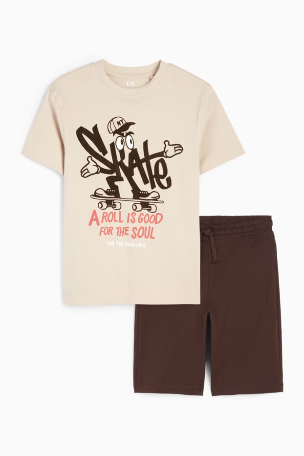 Enfants garçons - Skate - ensemble - T-shirt et short - 2 pièces - beige