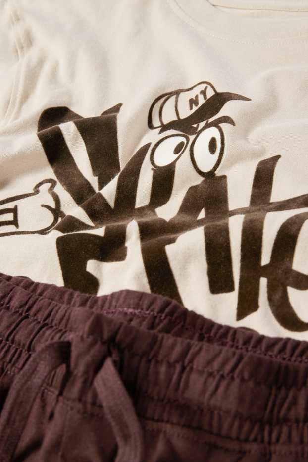 Enfants garçons - Skate - ensemble - T-shirt et short - 2 pièces - beige