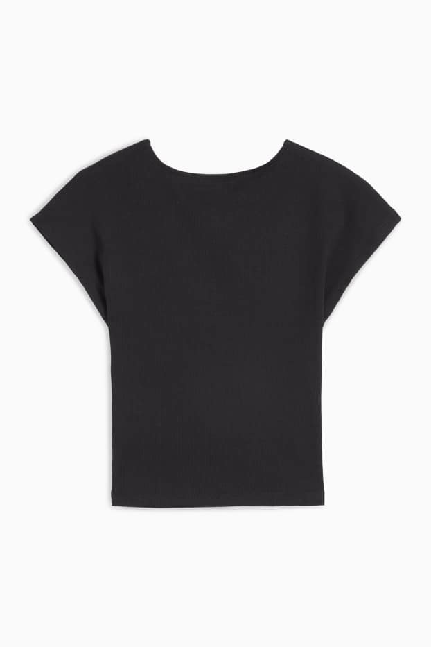 Women - Cropped T-shirt - ribbed - black
