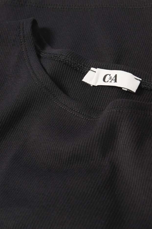 Women - Cropped T-shirt - ribbed - black