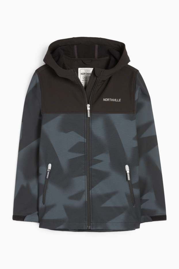 Copii - Băieți - Geacă softshell cu glugă - rezistentă la apă - cu model - gri închis