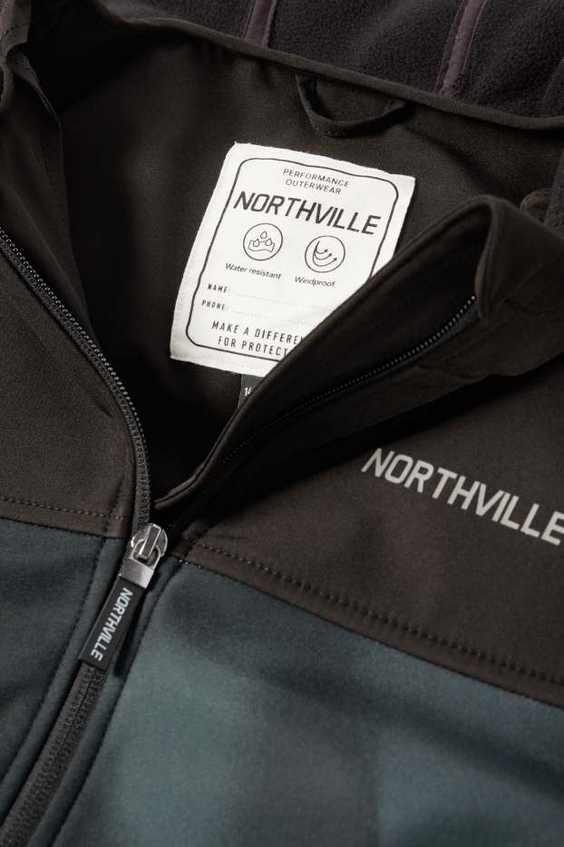 Copii - Băieți - Geacă softshell cu glugă - rezistentă la apă - cu model - gri închis