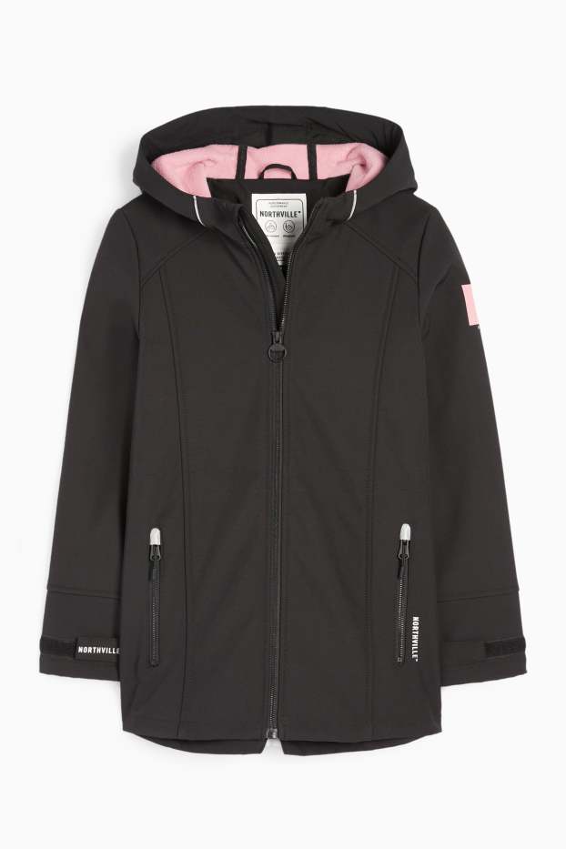 Children Girls - Softshell jacket with hood - water-repellent - black