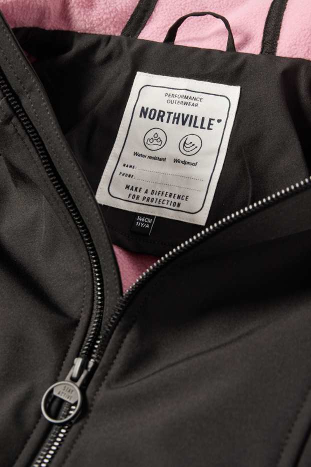 Children Girls - Softshell jacket with hood - water-repellent - black
