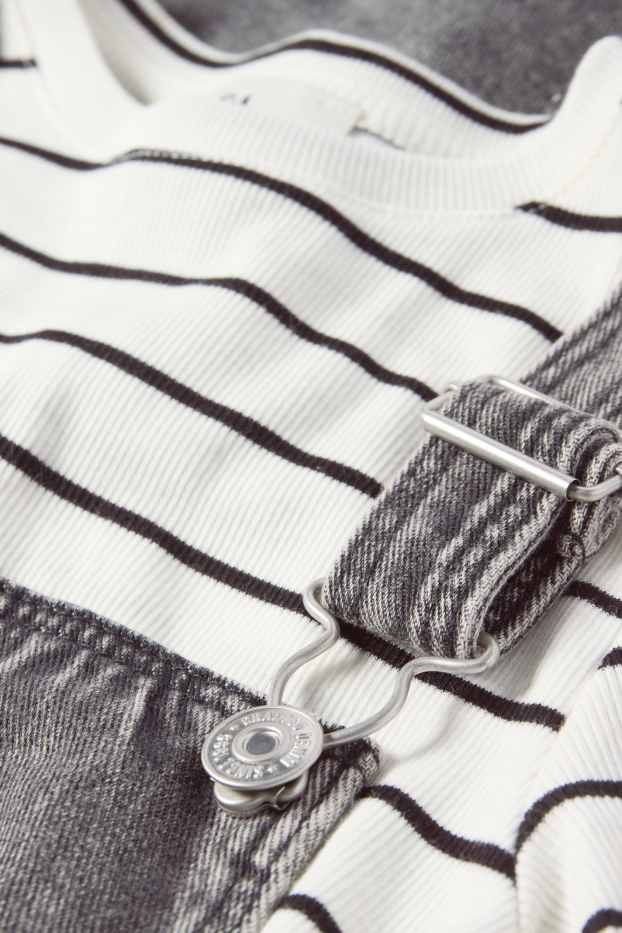 Copii - Fete - Set - tricou cu mânecă scurtă și rochie-salopetă din denim - 2 piese - denim-gri închis