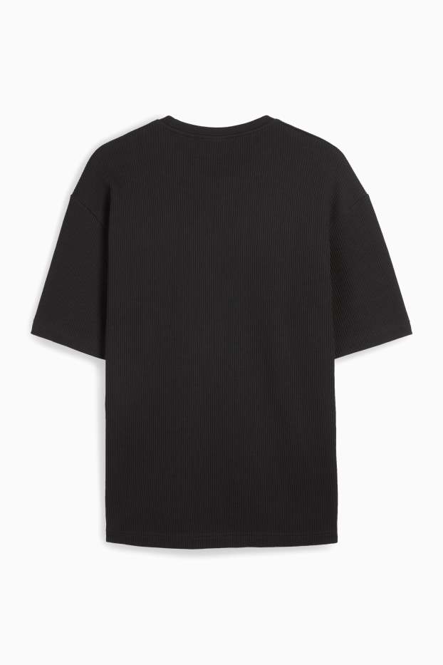 Pánské - Tričko - relaxed fit - žebrované - černá