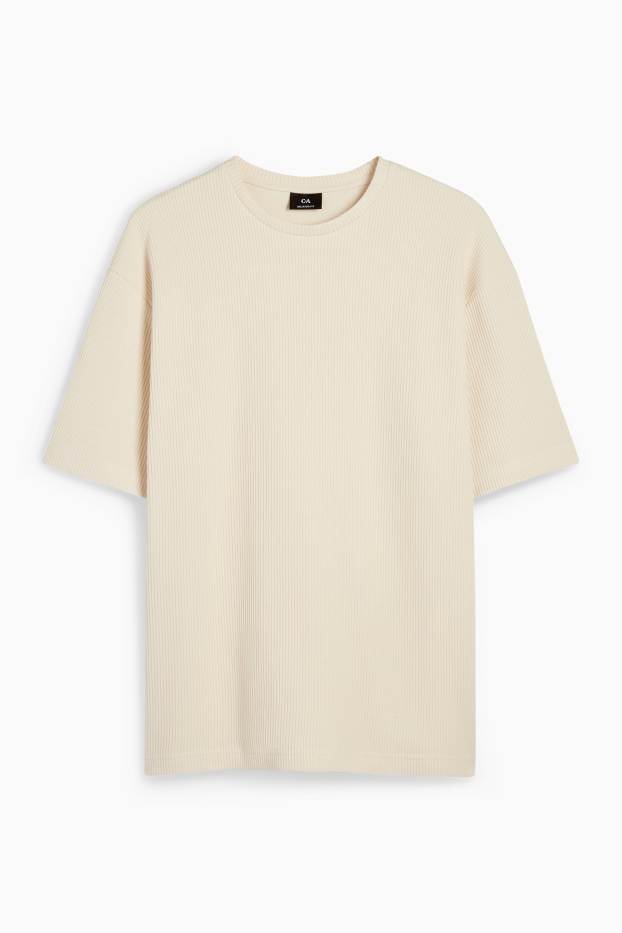 Heren - T-shirt - relaxed fit - geribd - licht beige