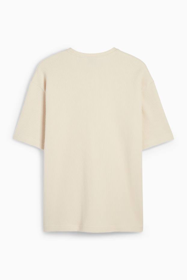 Heren - T-shirt - relaxed fit - geribd - licht beige