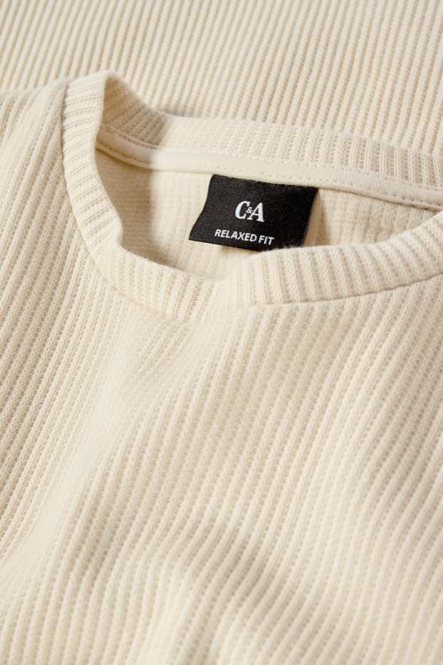 Heren - T-shirt - relaxed fit - geribd - licht beige