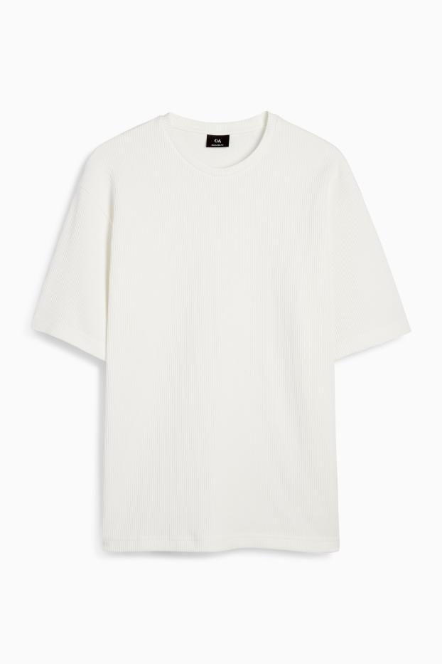 Bărbați - Tricou - relaxed fit - reiat - alb-crem