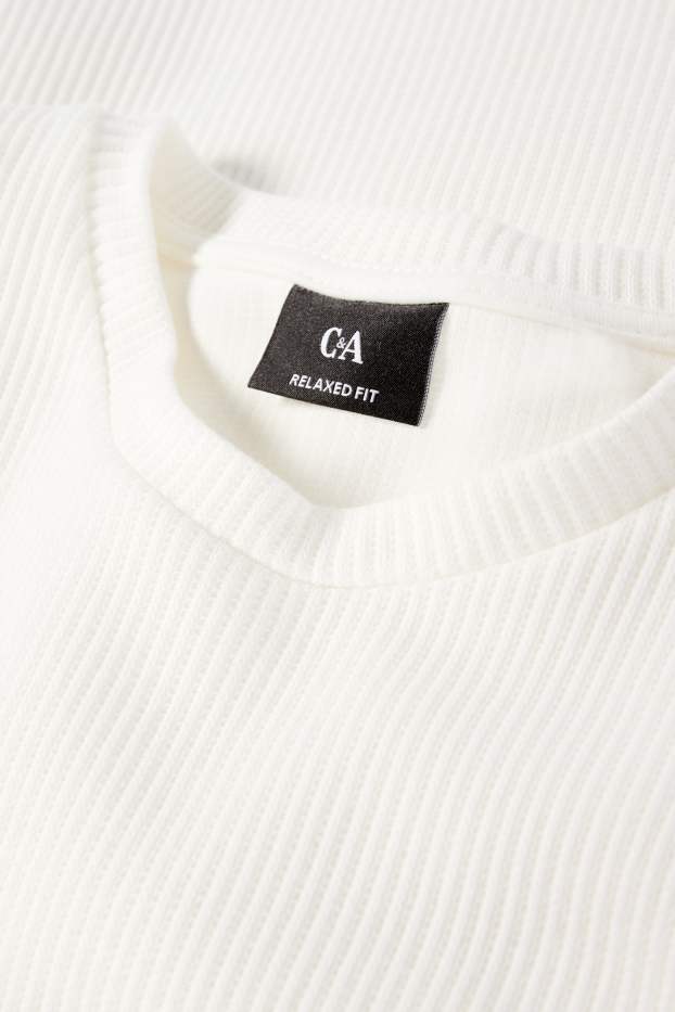 Bărbați - Tricou - relaxed fit - reiat - alb-crem