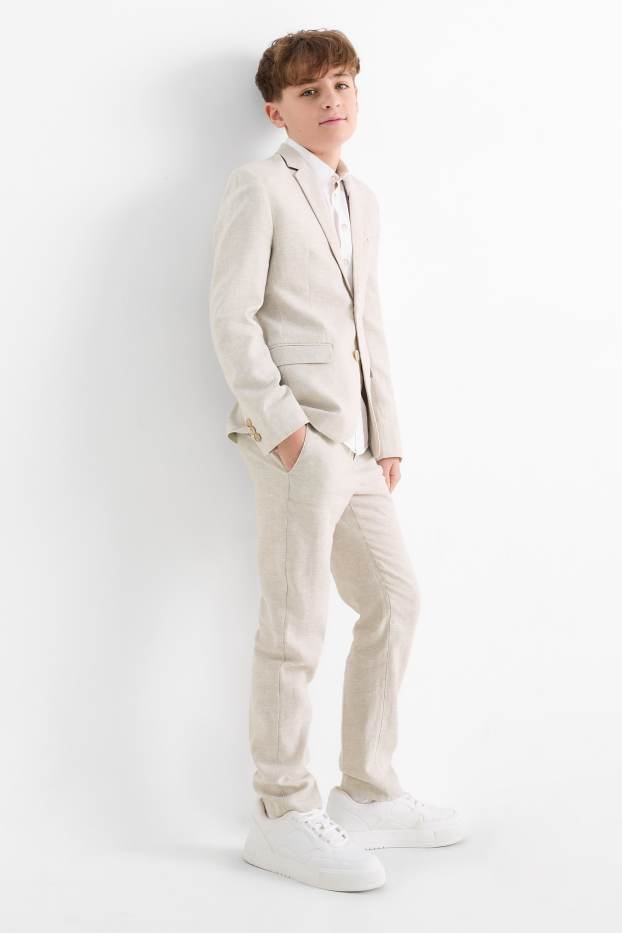 Kinder Jungen - Baukasten-Hose - Leinen-Mix - hellbeige