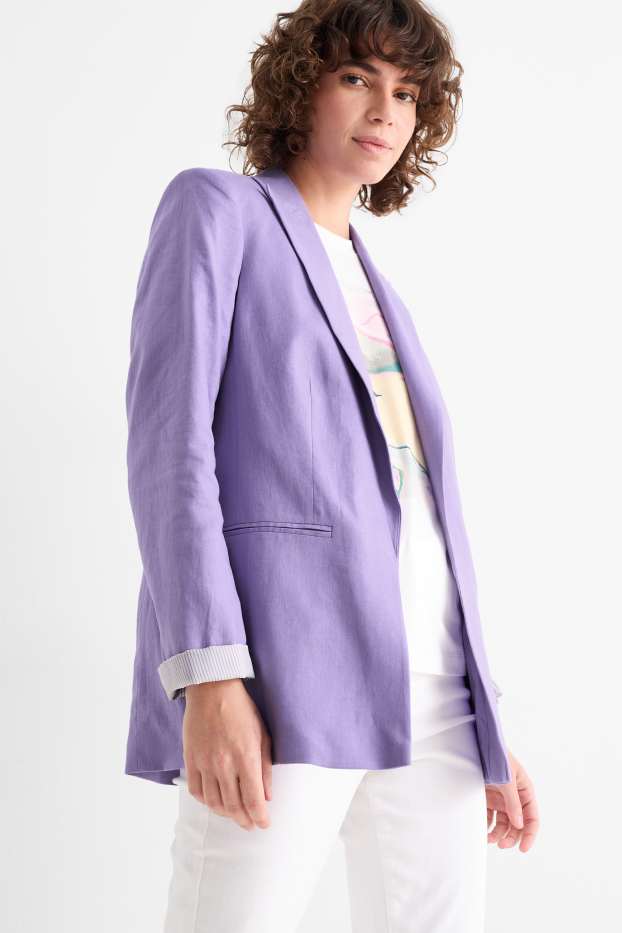 Donna - Blazer lungo - relaxed fit - misto lino - viola chiaro