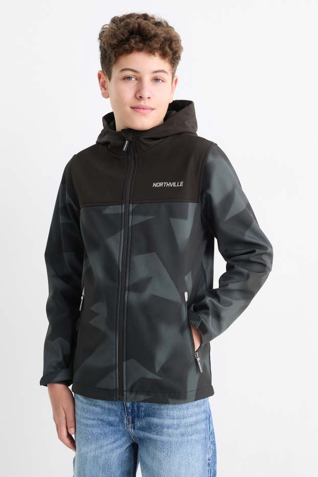 Copii - Băieți - Geacă softshell cu glugă - rezistentă la apă - cu model - gri închis