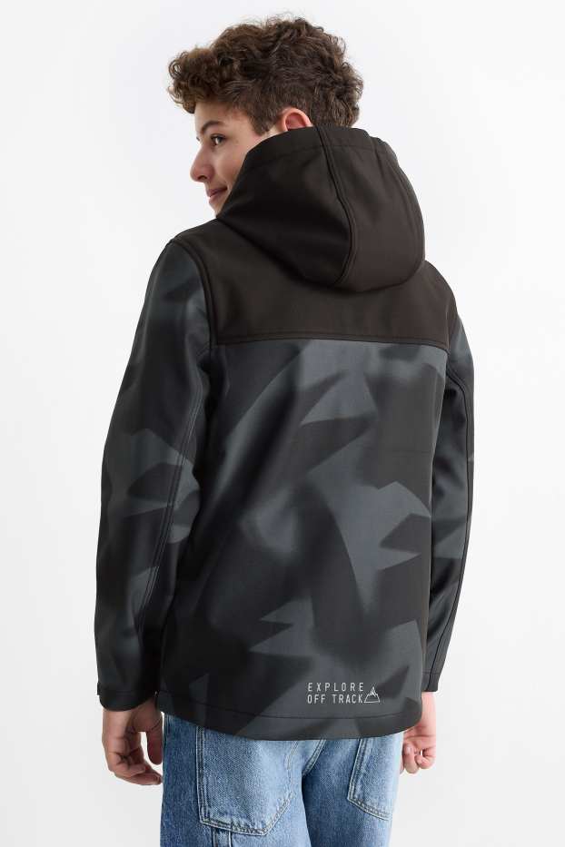 Copii - Băieți - Geacă softshell cu glugă - rezistentă la apă - cu model - gri închis