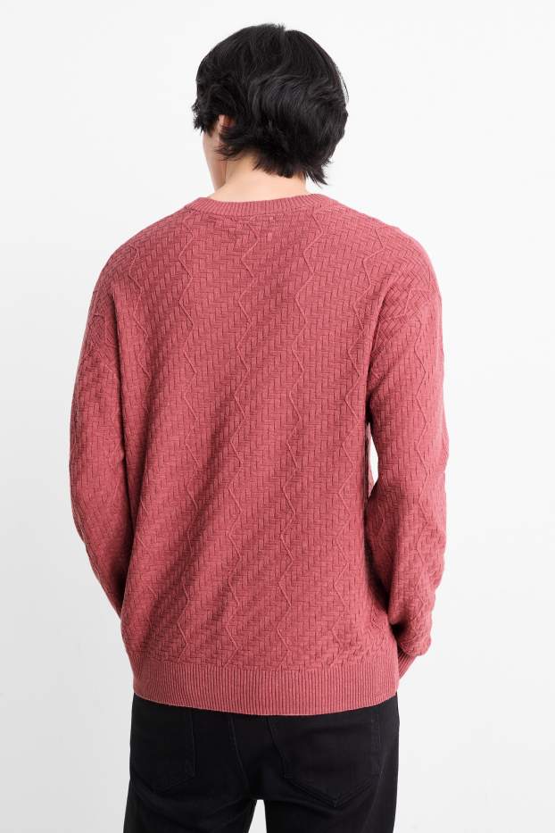 Men - Jumper with linen content - textured - dark rose