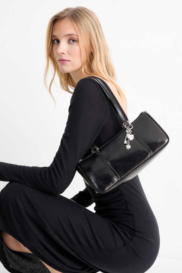 Damen - Schultertasche - Lederimitat - schwarz