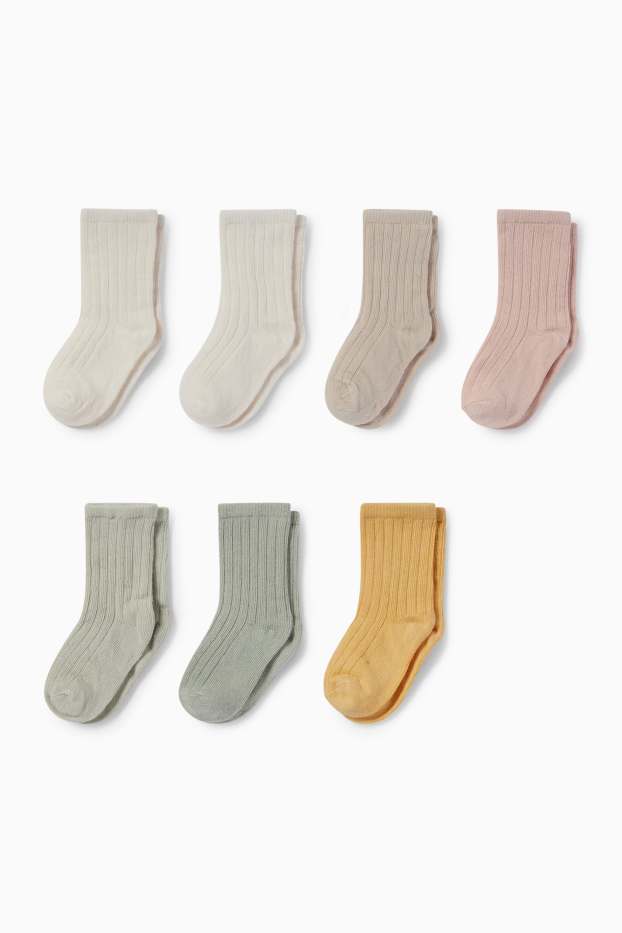 Neonate - Confezione da 7 - calze per neonati - verde / beige