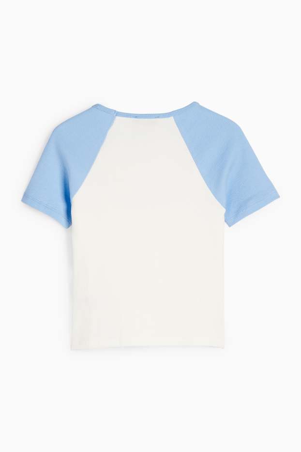 Kinder Mädchen - New York - Kurzarmshirt - gerippt - weiss / hellblau