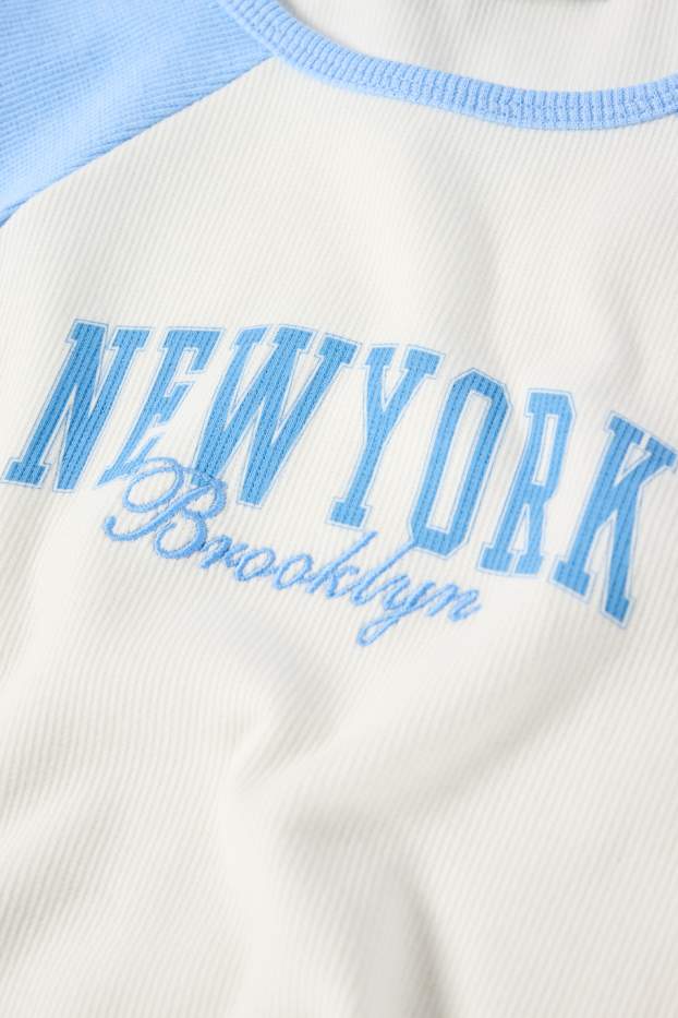 Kinder Mädchen - New York - Kurzarmshirt - gerippt - weiss / hellblau