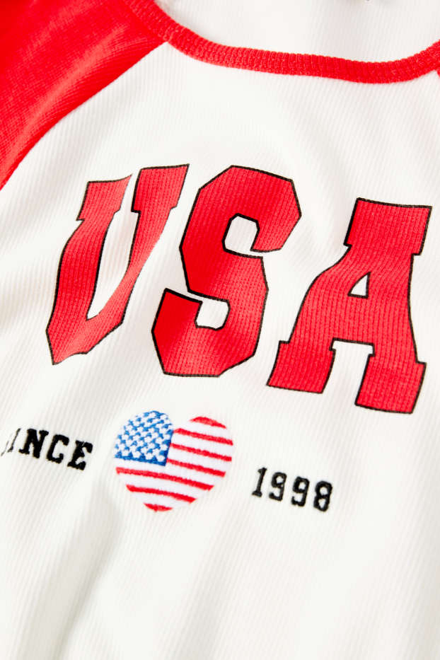 Kinder Mädchen - USA - Kurzarmshirt - gerippt - weiß / rot