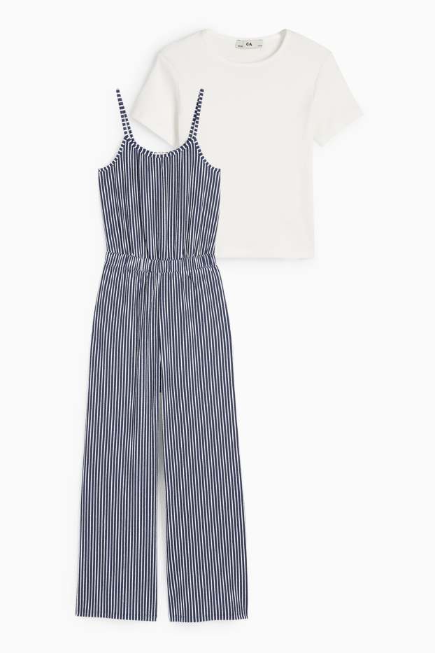 Enfants filles - Ensemble - T-shirt et combinaison - 2 pièces - bleu foncé
