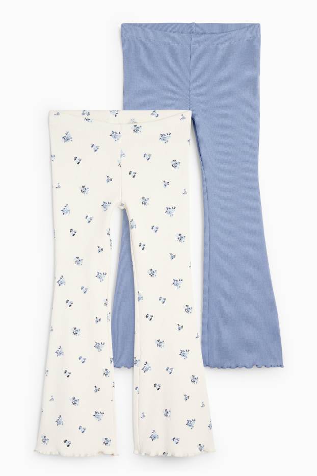 Kinder Mädchen - Multipack 2er - Blume - Flared Leggings - gerippt - blau