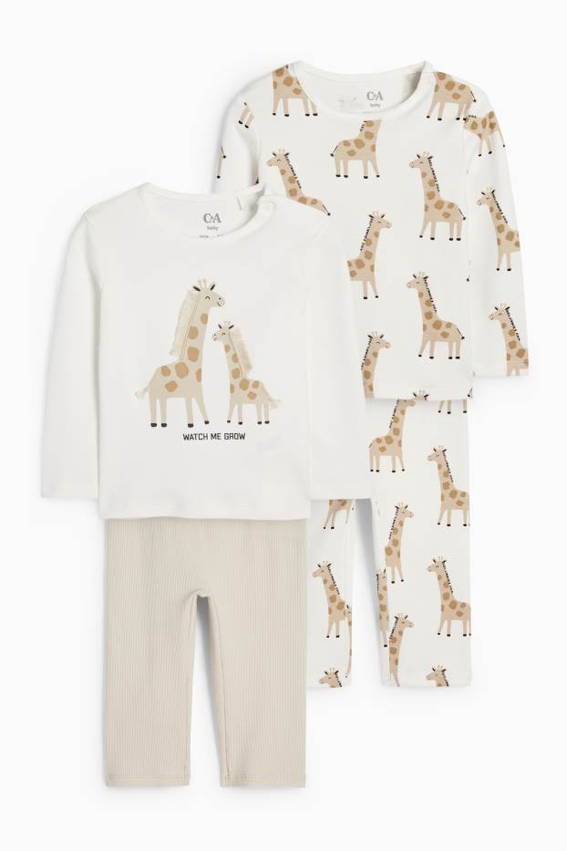 Baby: jongens - Set van 2 - giraf - babypyjama - 4-delig - crème wit