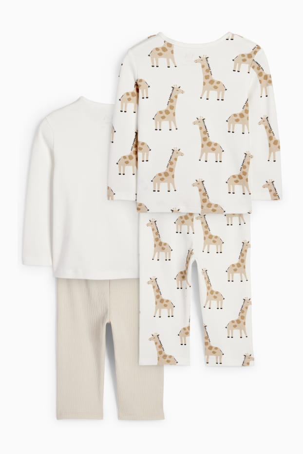 Baby: jongens - Set van 2 - giraf - babypyjama - 4-delig - crème wit