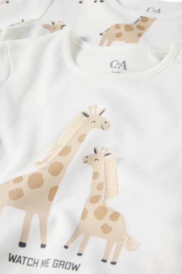Baby: jongens - Set van 2 - giraf - babypyjama - 4-delig - crème wit