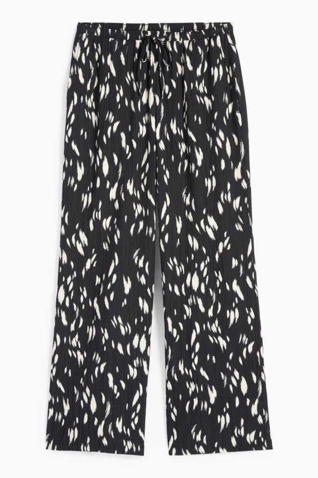 Femmes - Pantalon de toile - high waist - wide leg - à motif - noir